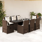 9-tlg. Garten-Essgruppe mit Kissen Braun Poly Rattan