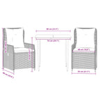 3-tlg. Garten-Essgruppe mit Kissen Schwarz Poly Rattan