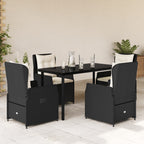 5-tlg. Garten-Essgruppe mit Kissen Schwarz Poly Rattan
