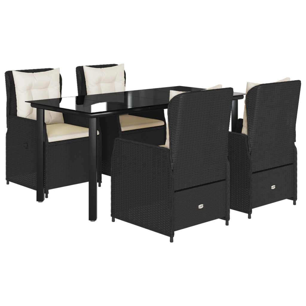 5-tlg. Garten-Essgruppe mit Kissen Schwarz Poly Rattan