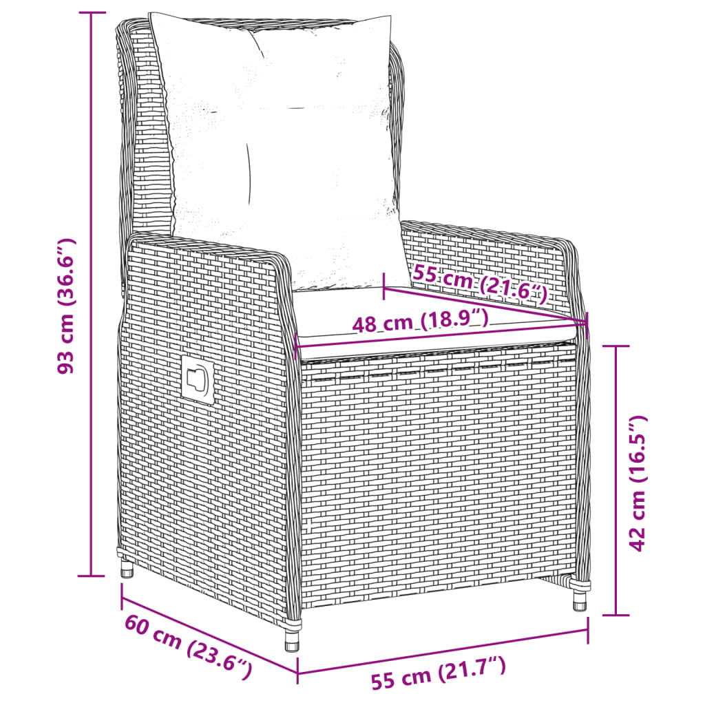 3-tlg. Garten-Essgruppe mit Kissen Braun Poly Rattan