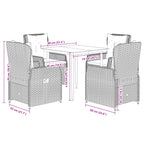 5-tlg. Garten-Essgruppe mit Kissen Braun Poly Rattan