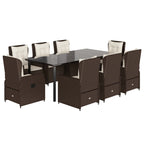 9-tlg. Garten-Essgruppe mit Kissen Braun Poly Rattan
