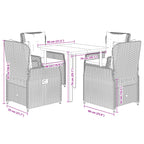 5-tlg. Garten-Essgruppe mit Kissen Grau Poly Rattan