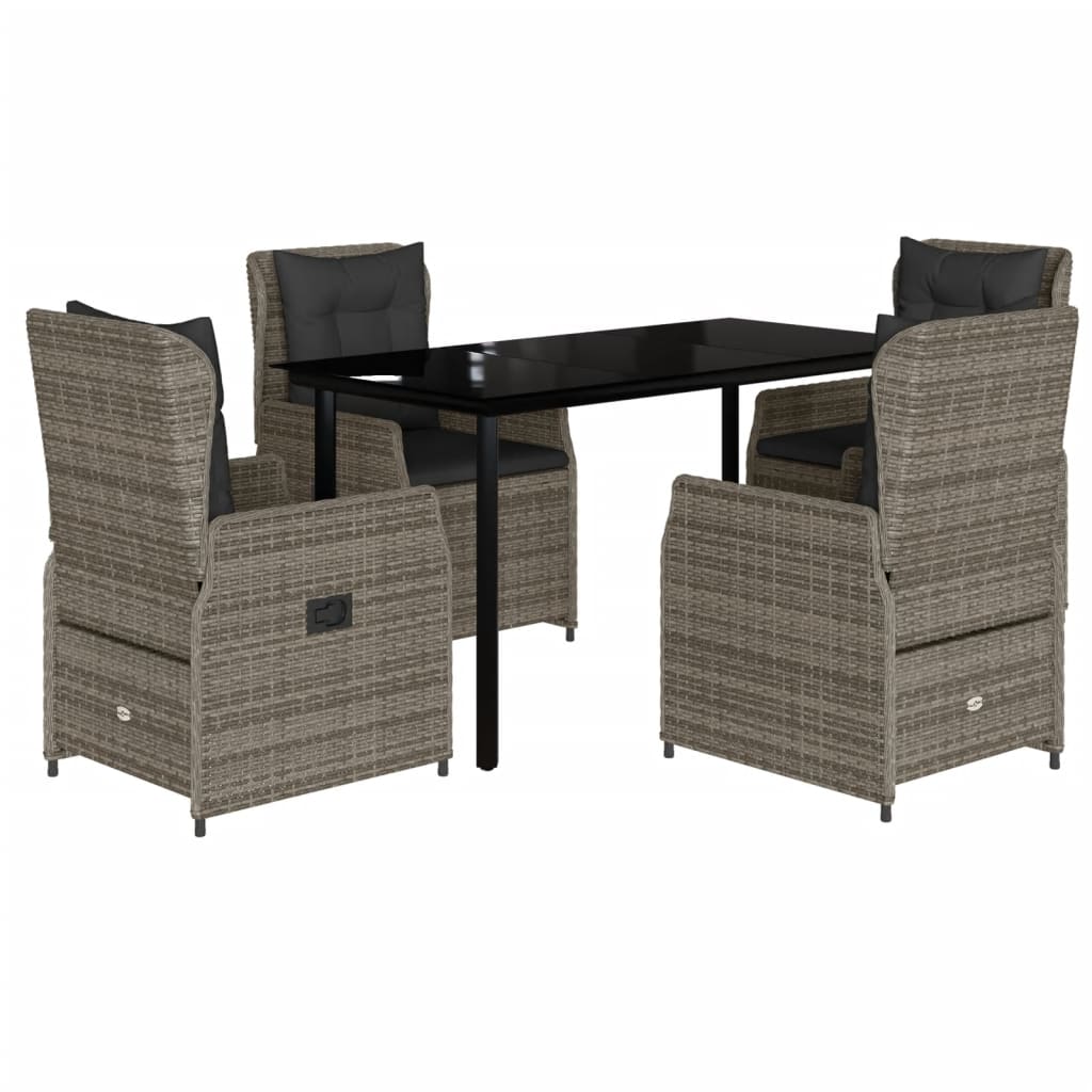 5-tlg. Garten-Essgruppe mit Kissen Grau Poly Rattan