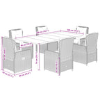 7-tlg. Garten-Essgruppe mit Kissen Grau Poly Rattan
