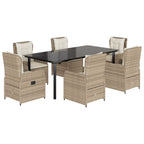 7-tlg. Garten-Essgruppe mit Kissen Beige Poly Rattan