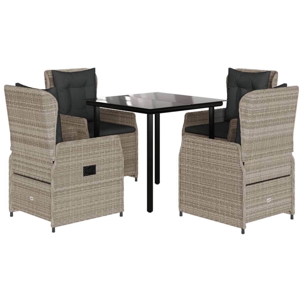 5-tlg. Garten-Essgruppe mit Kissen Hellgrau Poly Rattan