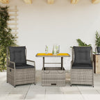 3-tlg. Garten-Essgruppe mit Kissen Grau Poly Rattan