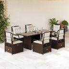 7-tlg. Garten-Essgruppe mit Kissen Braun Poly Rattan