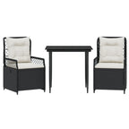 3-tlg. Garten-Essgruppe mit Kissen Schwarz Poly Rattan