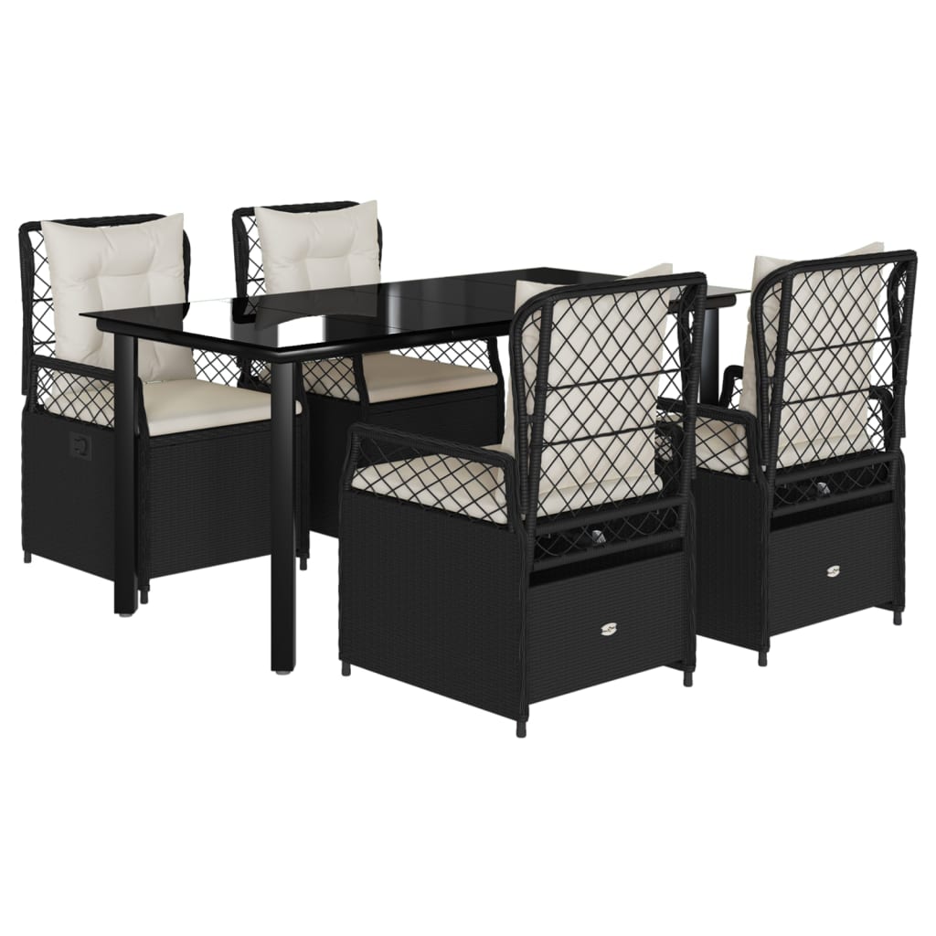 5-tlg. Garten-Essgruppe mit Kissen Schwarz Poly Rattan