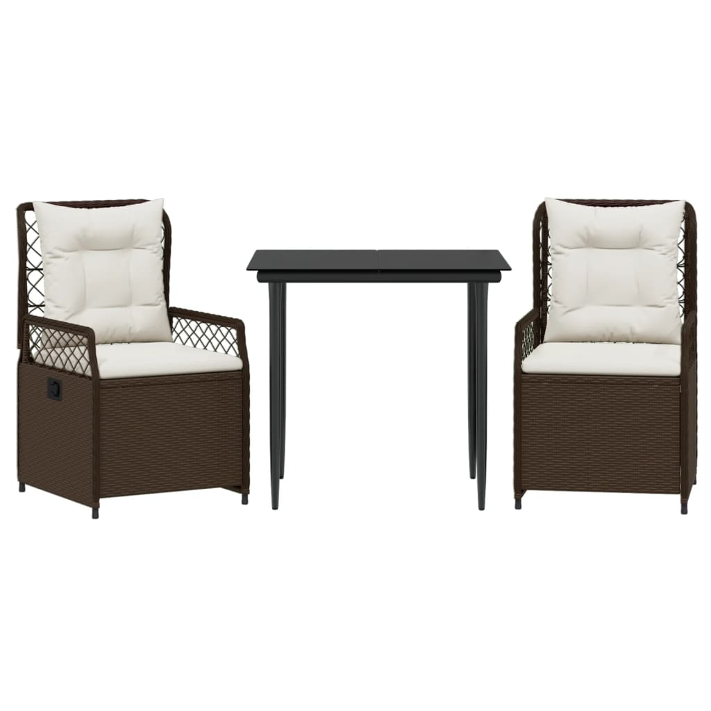 3-tlg. Garten-Essgruppe mit Kissen Braun Poly Rattan