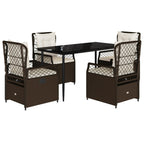 5-tlg. Garten-Essgruppe mit Kissen Braun Poly Rattan