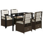 5-tlg. Garten-Essgruppe mit Kissen Braun Poly Rattan