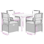 5-tlg. Garten-Essgruppe mit Kissen Grau Poly Rattan