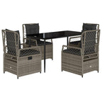 5-tlg. Garten-Essgruppe mit Kissen Grau Poly Rattan