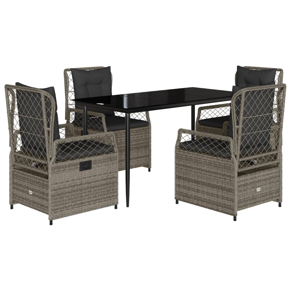5-tlg. Garten-Essgruppe mit Kissen Grau Poly Rattan