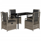 5-tlg. Garten-Essgruppe mit Kissen Grau Poly Rattan