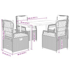 5-tlg. Garten-Essgruppe mit Kissen Grau Poly Rattan