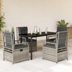 5-tlg. Garten-Essgruppe mit Kissen Grau Poly Rattan