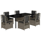 7-tlg. Garten-Essgruppe mit Kissen Grau Poly Rattan