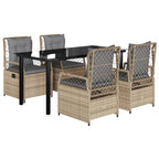5-tlg. Garten-Essgruppe mit Kissen Beige Poly Rattan