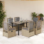 7-tlg. Garten-Essgruppe mit Kissen Beige Poly Rattan