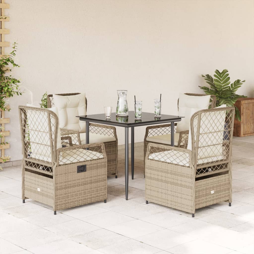 5-tlg. Garten-Essgruppe mit Kissen Beige Poly Rattan