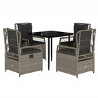 5-tlg. Garten-Essgruppe mit Kissen Hellgrau Poly Rattan