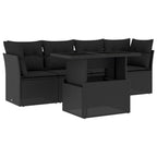 5-tlg. Garten-Sofagarnitur mit Kissen Schwarz Poly Rattan
