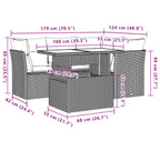 5-teiliges Gartensofa-Set mit Kissen, grau, Polyrattan