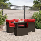 5-teiliges Gartensofa-Set mit Kissen, braun, Polyrattan