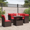 6-teiliges Gartensofa-Set mit Kissen, braun, Polyrattan