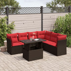 7-teiliges Gartensofa-Set mit Kissen, braun, Polyrattan
