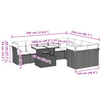 10-teiliges Gartensofa-Set mit Kissen, braun, Polyrattan