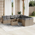 11-tlg. Garten-Sofagarnitur mit Kissen Beige Poly Rattan