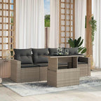 5-tlg. Garten-Sofagarnitur mit Kissen Hellgrau Poly Rattan