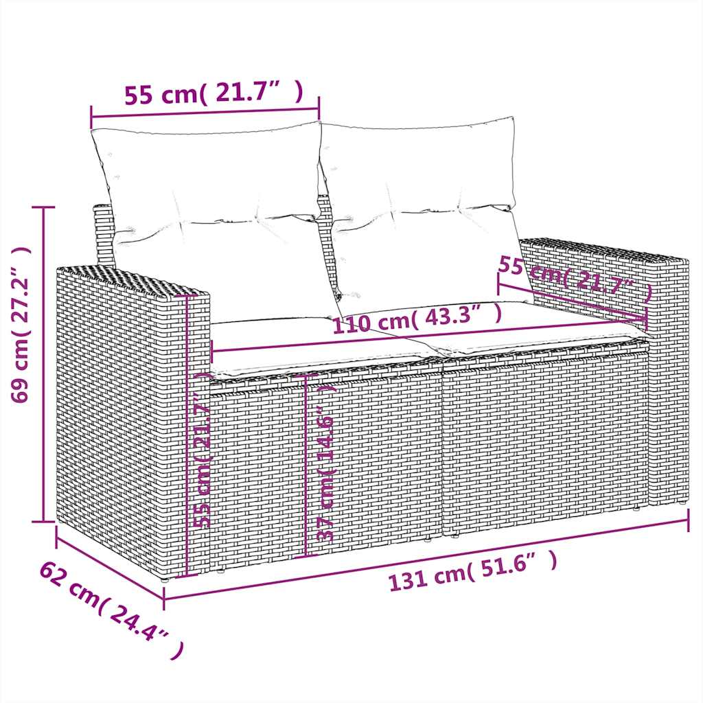 5-teiliges Gartensofa-Set mit Kissen, braun, Polyrattan