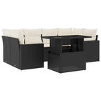 7-tlg. Garten-Sofagarnitur mit Kissen Schwarz Poly Rattan
