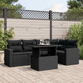 6-tlg. Garten-Sofagarnitur mit Kissen Schwarz Poly Rattan