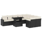 10-tlg. Garten-Sofagarnitur mit Kissen Schwarz Poly Rattan