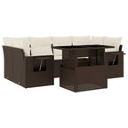 7-tlg. Garten-Sofagarnitur mit Kissen Braun Poly Rattan