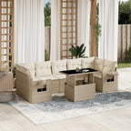 8-tlg. Garten-Sofagarnitur mit Kissen Beige Poly Rattan