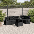 7-tlg. Garten-Sofagarnitur mit Kissen Schwarz Poly Rattan