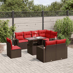 9-teiliges Gartensofa-Set mit Kissen, braun, Polyrattan