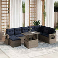 9-teiliges Gartensofa-Set mit Kissen, grau, Polyrattan