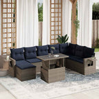 9-teiliges Gartensofa-Set mit Kissen, grau, Polyrattan