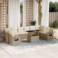 11-tlg. Garten-Sofagarnitur mit Kissen Beige Poly Rattan