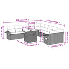 11-tlg. Garten-Sofagarnitur mit Kissen Grau Poly Rattan